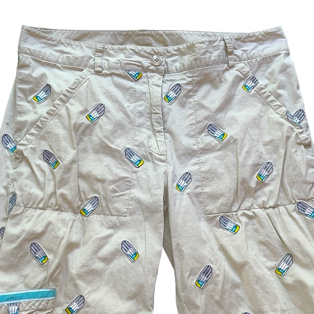 Lilly Pulitzer Women's Embroidered Garden Capri Pants Khaki Garden Gloves Size 6